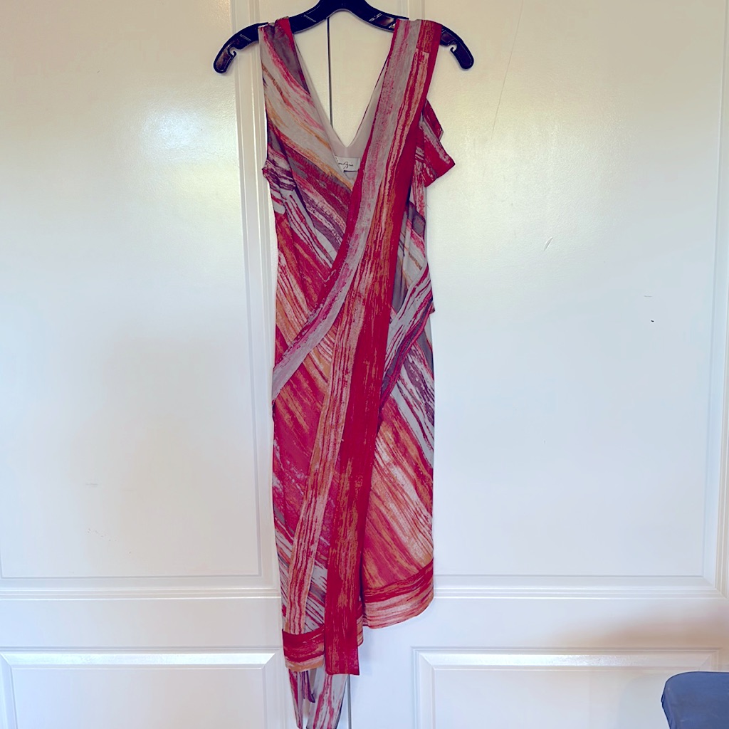 Multicolor, Silk Lined Dress, Cold Shoulder On One Side, Body-Con Silhouette.